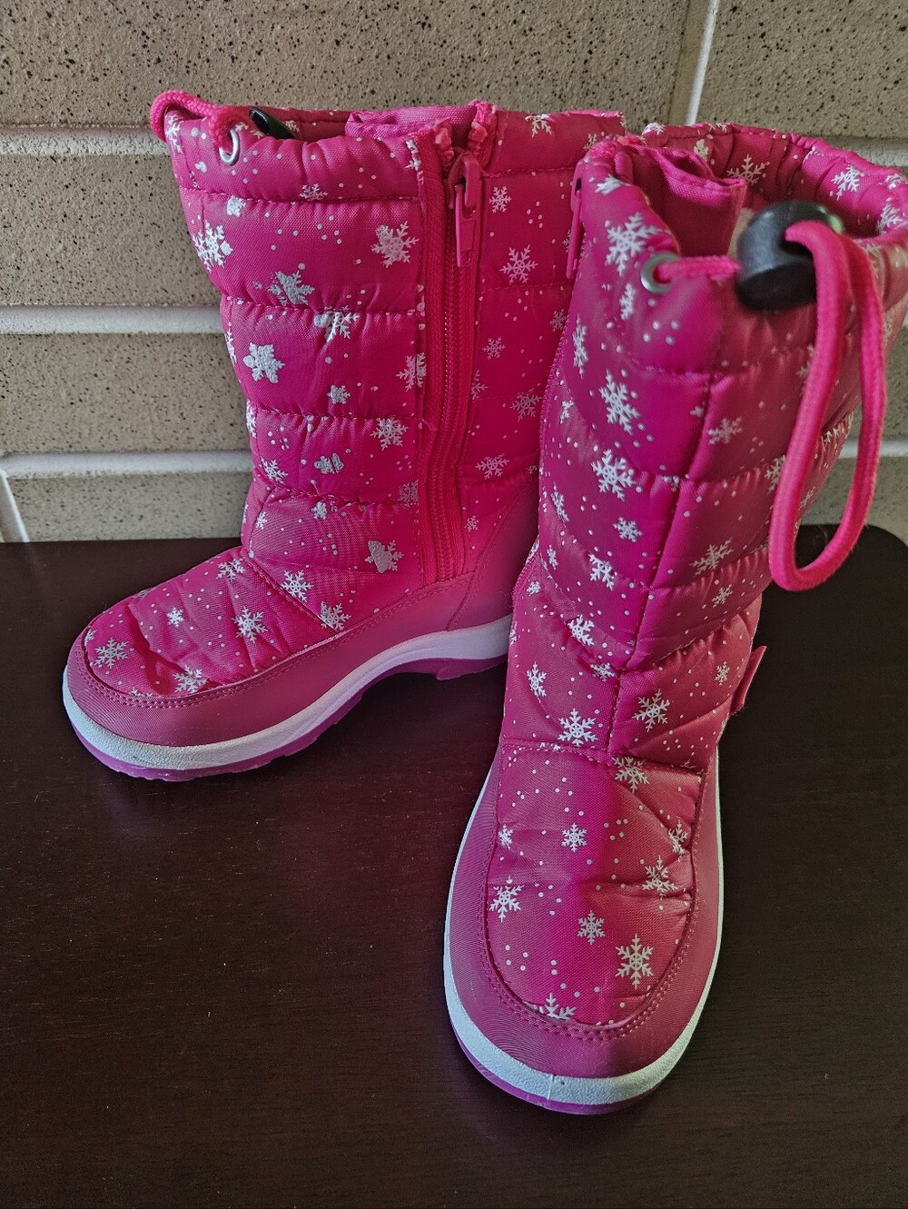 Kids Pink Snow Boots with Snowflake Print